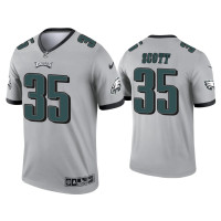 Men Philadelphia Eagles #35 Boston Scott Silver Inverted Legend Jersey