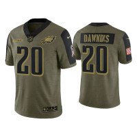 Men Philadelphia Eagles #20 Brian Dawkins Olive 2021 Salute To Service Limited Jersey