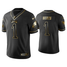 Men Philadelphia Eagles #1 Golden Edition Vapor Limited Jalen Hurts Black Jersey