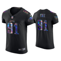 Men Philadelphia Eagles #91 Fletcher Cox Black Golden Edition Holographic Jersey