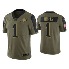 Men Philadelphia Eagles #1 Jalen Hurts Olive 2021 Salute To Service Limited Jersey