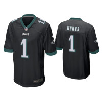 Men Philadelphia Eagles #1 Jalen Hurts Black Game Jersey