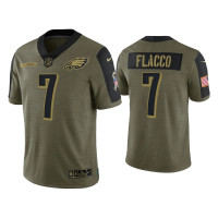 Men Philadelphia Eagles #7 Joe Flacco Olive 2021 Salute To Service Limited Jersey