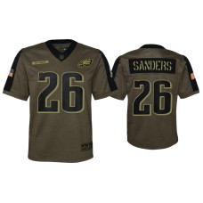 Youth Philadelphia Eagles #26 Miles Sanders Olive 2021 Salute To Service Game Jersey