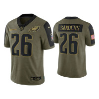 Men Philadelphia Eagles #26 Miles Sanders Olive 2021 Salute To Service Limited Jersey