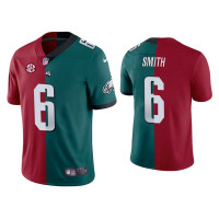 Men Philadelphia Eagles #6 DeVonta Smith Crimson Green 2021 NFL Draft Split Jersey