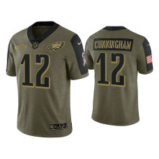 Men Philadelphia Eagles #12 Randall Cunningham Olive 2021 Salute To Service Limited Jersey